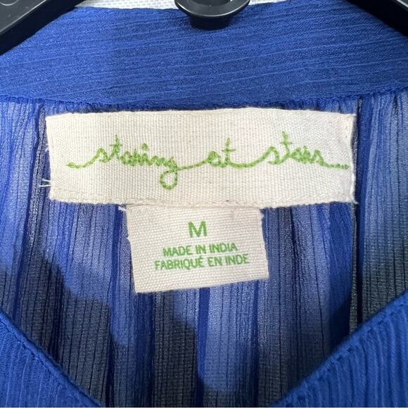 Anthropologie Staring At Stars Colbalt Blue Sheer Chiffon Dress Size Medium - Picture 13 of 14